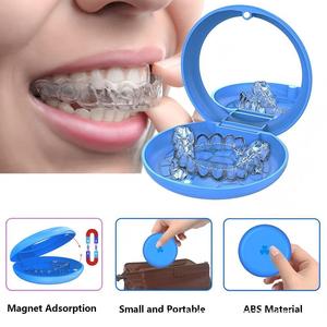 Magnetic portable <b>denture</b> storage <b>box</b> with mirror, orthodontic retainer, portable invisible braces plastic case - Product Image 4