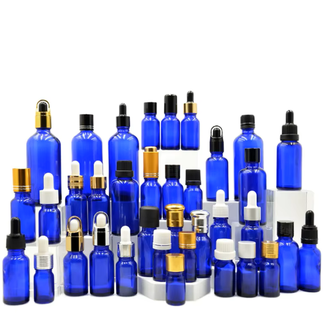 Wholesale Cobalt Blue Glass Spray Bottles & Dropper Bottles for Essential Oils Cosmetics, Custom Logo 5ml-100ml Available