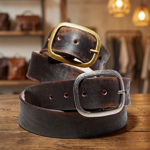 Ceinture pour homme de style vintage B.S INTERNATIONAL, boucle à ardillon en acier, cuir de vachette écologique, imperméable, résistante - Product Image 1