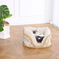 Lit rond en rotin pour animaux de compagnie, canapé pour chat en osier avec coussin rebondissant en peluche, nid douillet pour chien, meubles pour animaux de compagnie anti-anxiété, vente en gros directe usine