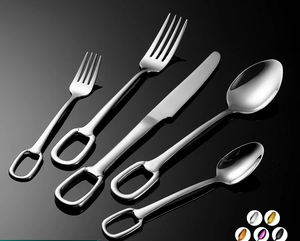 Juego de cubiertos creativo con agujeros para colgar, venta al por mayor, tenedor desechable de acero inoxidable 304, cuchara y cuchillo con pulido de espejo - Product Image 3