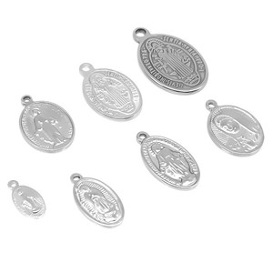 Pendentif ovale religieux en acier inoxydable, breloques sur le thème du catholicisme pour collier et bracelet, couleur acier lisse - Product Image 1