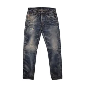 Lotfeel High quality vintage denim brand name designer destroyed jeans pants men stretch selvedge denim jeans