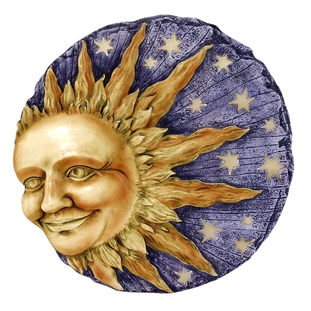 Celestial Glow 3D Smiling Sun Face in the Starry Purple Night Sky Round Plaque Resin Wall Mount Hanging Decor Wholesale