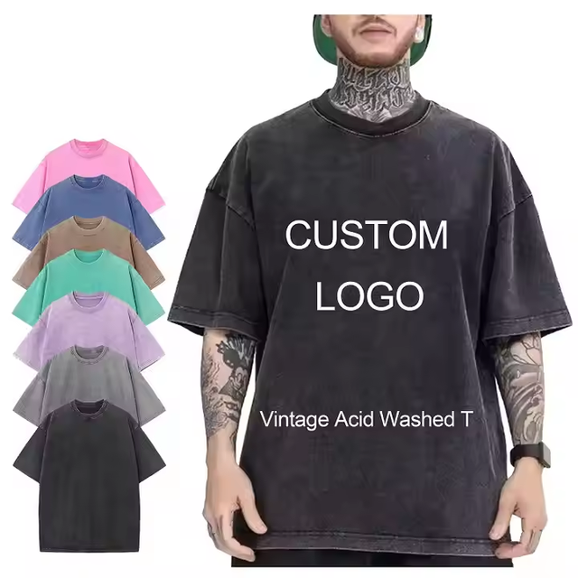 Vintage Acid Washed Oversized T-Shirt for Men Custom Logo 100% Heavyweight Cotton DTG/DTF Men's Acid Washed Logo T-Shirt