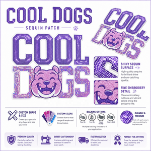Distintivi in feltro non tessuto ricamati personalizzati all'ingrosso, ecologici, con paillettes a forma di bulldog, per abbigliamento sportivo, termoadesivi, con scritta 'Let's Go Chiefs' - Product Image 3