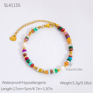 Niche Design Natural Stone <b>Colored</b> <b>Beaded</b> Bracelet Freshwater Pearl Stainless Steel Plated Gold Bracelet - Product Image 6