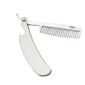 Customize logo portable bottle opener stainless steel folding metal comb for men beard