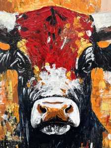 Pintura al óleo de toro texturizada pintada a mano. Esta obra de arte mural es 100% pintada a mano por artistas profesionales. - Product Image 3