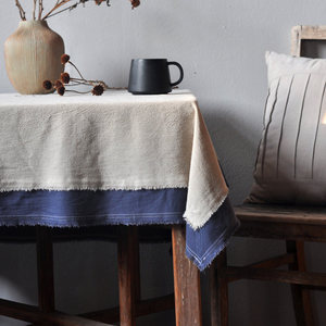 Tovaglia Vintage Bicolore in Cotone e <span class=keywords><strong>Lino</strong></span> con Bordi Grezzi e Patchwork, Decorazione <span class=keywords><strong>per</strong></span> la Casa, Personalizzabile - Product Image 2