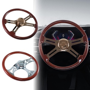 Volante de Aluminio de Alta Calidad con Cuatro Radios y Acabado de Madera, Botón de Claxon en Oro Rosa, Bisel Marca TJ, Repuesto para Camiones de Trabajo Pesado - Product Image 1
