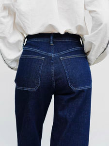 OEM OED da <span class=keywords><strong>donna</strong></span> a vita larga Baggy mamma Denim Vintage a gamba dritta con bottone da lavoro a gamba larga - Product Image 5