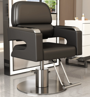 Chaise de salon professionnelle pour coiffeur, en cuir PU noir de luxe, avec repose-pieds en métal et accoudoirs réglables hydrauliquement.