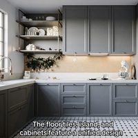 Meuble de cuisine laqué en bois, style européen moderne, tons bleus, structure simple, directement de l'usine, pour appartement