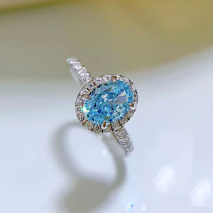 Nuovo <span class=keywords><strong>Anello</strong></span> in Argento S925 <span class=keywords><strong>con</strong></span> <span class=keywords><strong>Diamante</strong></span> ad Alto Contenuto di Carbonio <span class=keywords><strong>da</strong></span> <span class=keywords><strong>1</strong></span> <span class=keywords><strong>Carato</strong></span>, Zircone Ovale Acquamarina 6x8 Radiante per Donne - Product Image 3