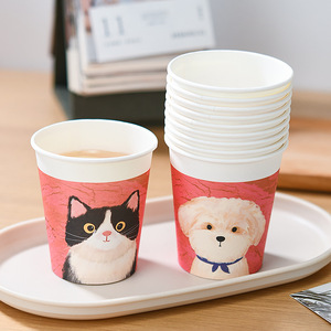 Vasos de papel desechables con diseño de cachorro de pintura al óleo, 250 ml, gruesos, con dibujos animados bonitos, para fiestas - Product Image 5