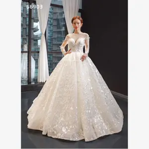 Hot sale Princess A-line dresses long sleeve sweetheart bridal gowns