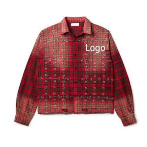 <span class=keywords><strong>Camicia</strong></span> a Quadri in <span class=keywords><strong>Flanella</strong></span> da Uomo con Colletto a Risvolto, Maniche Lunghe e Strass - Ingrosso - Product Image 2