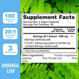 Customized Service Moringa Leaf Supports Healthy Antioxidant Activity with Moringa 20:1 Extract <b>Herbal</b> <b>Supplement</b> Vegan Capsules - Product Image 2