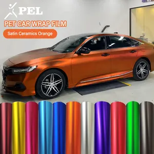 1.52*18M PET Satin Céramique Orange PET Super Léger Caméléon Voiture Peinture Voiture Vinyle wrap film Autocollant Couleurs