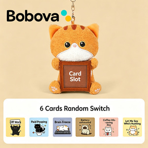 Lindo Llavero de Peluche de Gato Gris, Decoración de Escritorio con Tarjetas Intercambiables, Juguete Relajante Antiestrés, Regalo de Cumpleaños para Niños - Product Image 4
