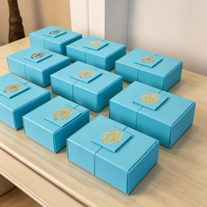 Boîte cadeau élégante bleue à double <span class=keywords><strong>porte</strong></span> avec impression dorée personnalisée pour tasses à thé, emballage pour cadeaux d'entreprise VIP - Product Image 4