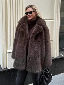 Manteau en fausse fourrure à col tailleur chaud automne et hiver pour femmes, manteau <span class=keywords><strong>mi</strong></span>-<span class=keywords><strong>long</strong></span> en fausse fourrure de renard - Product Image 5