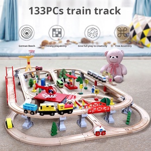 Binario in legno trenino di 133 pezzi, 2-7 anni, giocattolo di assemblaggio di blocchi di costruzione per ragazzi - Product Image 2