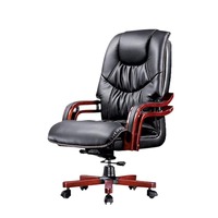 Chaise de bureau de direction en cuir confortable de luxe jambes en bois hauteur réglable patron pivotant rotatif chaise d'ordinateur chinois