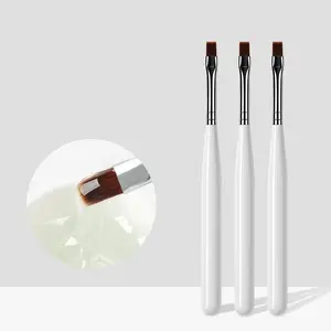 White Handle Flat Head Nail Brush Acrylic Nylon Hair UV Gel Polish Builder Nail Brush Manicure Painting Phototherapy Pen
