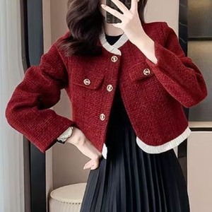 Women's Cropped Contrast Ruffle Trim Round Neck Button Front Casual Formal <b>Top</b> <b>Coat</b> Fashion - Product Image 1