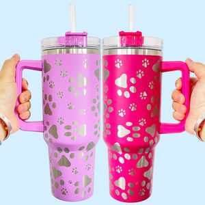 Tumbler baja tahan karat lapis ganda 40oz, Bot air cakar anjing berukir dengan pegangan dan sedotan cangkir berkemah luar ruangan - Product Image 4