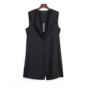 J494 2023 black spring Women Solid suiting fabric double layer lapel tie-waist outer vest