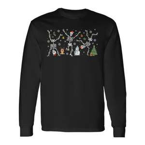 T-shirt à manches longues avec motif de squelette dansant pour Noël, design amusant pour les fêtes - Product Image 1