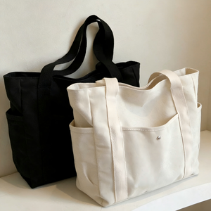 Custom Print Letter Logo <b>Large</b> Capacity Casual Reusable <b>Canvas</b> Rope Handle Shoulder Tote <b>Bag</b> with Pocket - Product Image 1