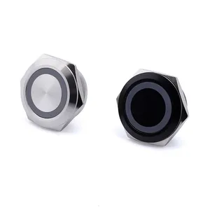 12/16/19/22mm metal tactile push button switch waterproof power button flat circular LED light self-lock button switch 24v 220v