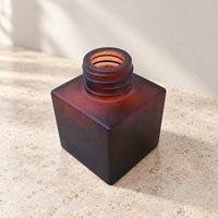 Flacon diffuseur carré en verre ambré givré de 50 ml, gravé à l'acide, avec col à vis large, pour emballage de parfum d'intérieur, marque BOXUN