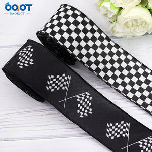 Schwarz-Weiß-Kariertes Klebeband mit schwarz-weiß kariertem Flaggen band mit Eisendraht kanten band DIY Handmade Bow <span class=keywords><strong>Ribbon</strong></span> - Product Image 5