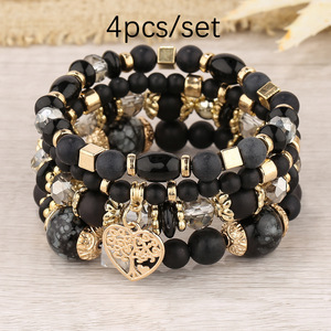 <span class=keywords><strong>4</strong></span> ensembles de bracelets en perles empilables de style bohème pour femmes, bracelets en perles de cristal en forme de cœur de style bohème extensibles - Product Image 5