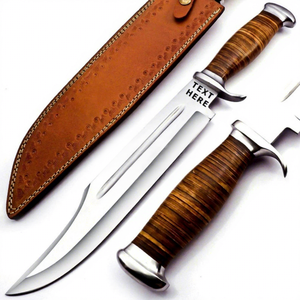 Couteau Bowie à lame fixe personnalisé en acier au carbone, style sabre à pointe clip, couteau de chasse avec étui en cuir, cadeau OEM - Product Image 1