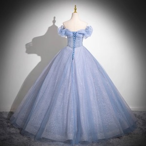 Off Shoulder Light Blue Tutu Dress Long Skirt Princess Style Stage Performance Women Adult - Product Image 4