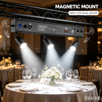 Projecteur LED rechargeable 3x10W COB WW+CW 2-en-1 à batterie, type Pinspot 15-60 °   Éclairage de scène Zoom pour hôtel, restaurant, mariage, banquet