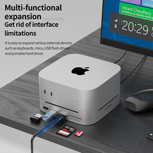 Support en aluminium double 10Gbps SSD 4K 240Hz PD100W Type C <span class=keywords><strong>Audio</strong></span> Docking Station Hard Drive Enclosure USB-C <span class=keywords><strong>Hub</strong></span> pour Mac Mini M4 - Product Image 6