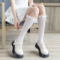 Chaussettes mi-mollet pour femmes en dentelle blanche à volants, tricotées en Spandex/Nylon, fines, respirantes, à séchage rapide, pour usage quotidien, style JK Lolita