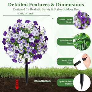 Venta al por Mayor de Árboles de Topiario de Boj Artificial de 23 Pulgadas con Flores de Petunia, Plantas Artificiales para Exteriores con Base para Tierra, Resistentes a los Rayos UV - Product Image 2