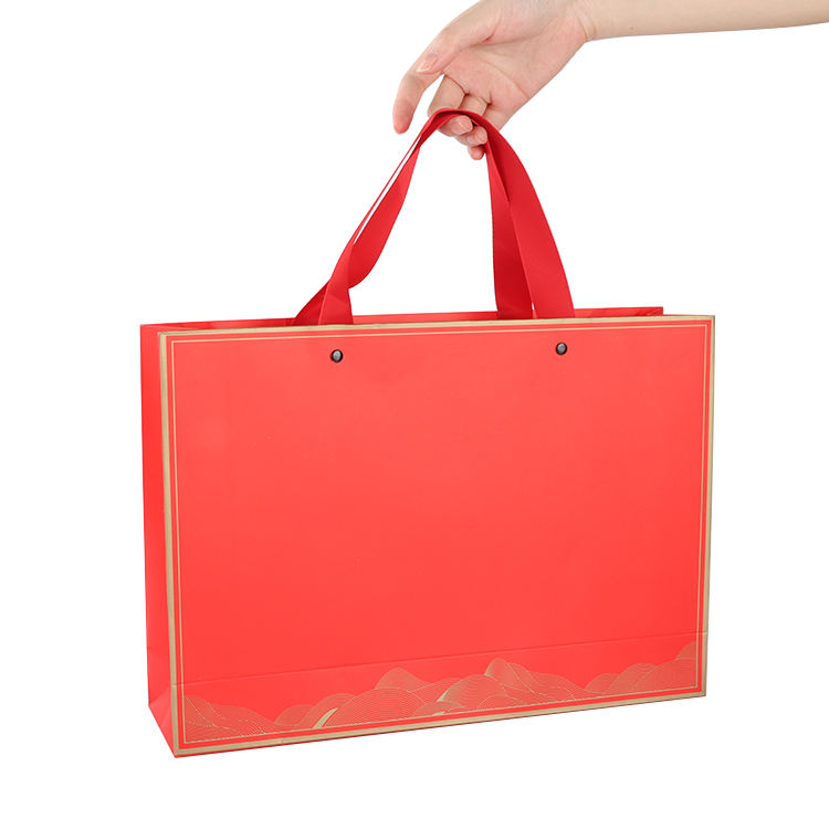 Custom print luxury red packaging gift carry bags shopping paper bags with handle