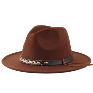 In magazzino piccolo ordine Floppy piatto a tesa larga feltro Cowboy Panama cintura fibbia cappello Sombrero lana australiana cappello Fedora a tesa larga - Product Image 2