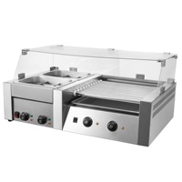 Grill électrique à hot-dogs à 11 rouleaux avec pot de cuisson Oden intégré, machine de cuisson commerciale en acier inoxydable pour saucisses et Oden