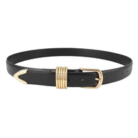 Goldene Schnalle & Spitze Metall D-Ringe Mode Casual Designer Damengürtel Schwarz Damen PU-Leder Bekleidungszubehör