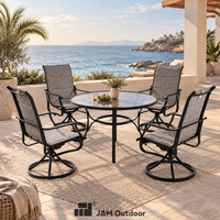 Ensemble de salle à manger d'extérieur moderne J&M Outdoor, structure en aluminium, chaises pivotantes, table ronde en verre, jardin, terrasse